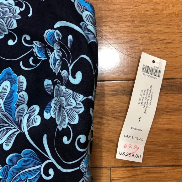 NEW Chico’s Sleeveless Shift Ponte Classic Navy Boatneck Dress Size 1 (US 8) - Picture 8 of 12